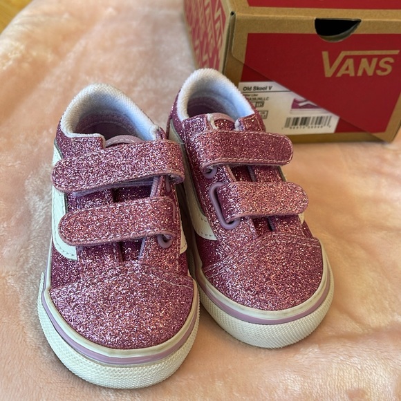 Vans Old Skool V Glitter Skate Shoe - Baby / Toddler - Lilac - Picture 4 of 16
